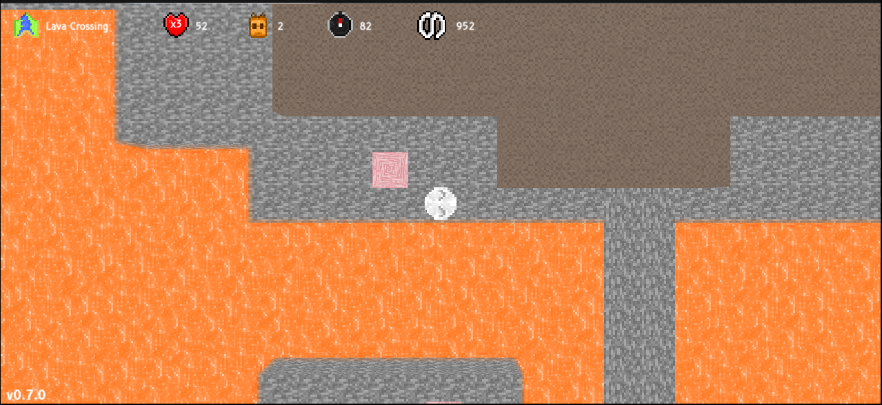 A screenshot of Hayley & Ray in the Lava Crossing platform, Hayley is surrounded on a stone island surrounded mostly by lava.